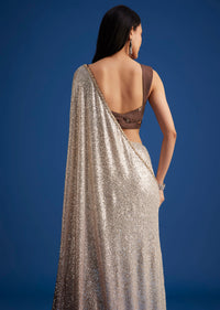 Brown Ombre Net Saree With Sequins Work