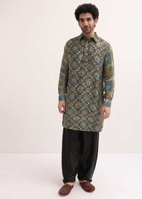 Brown Printed Kurta Patiala Set For Men