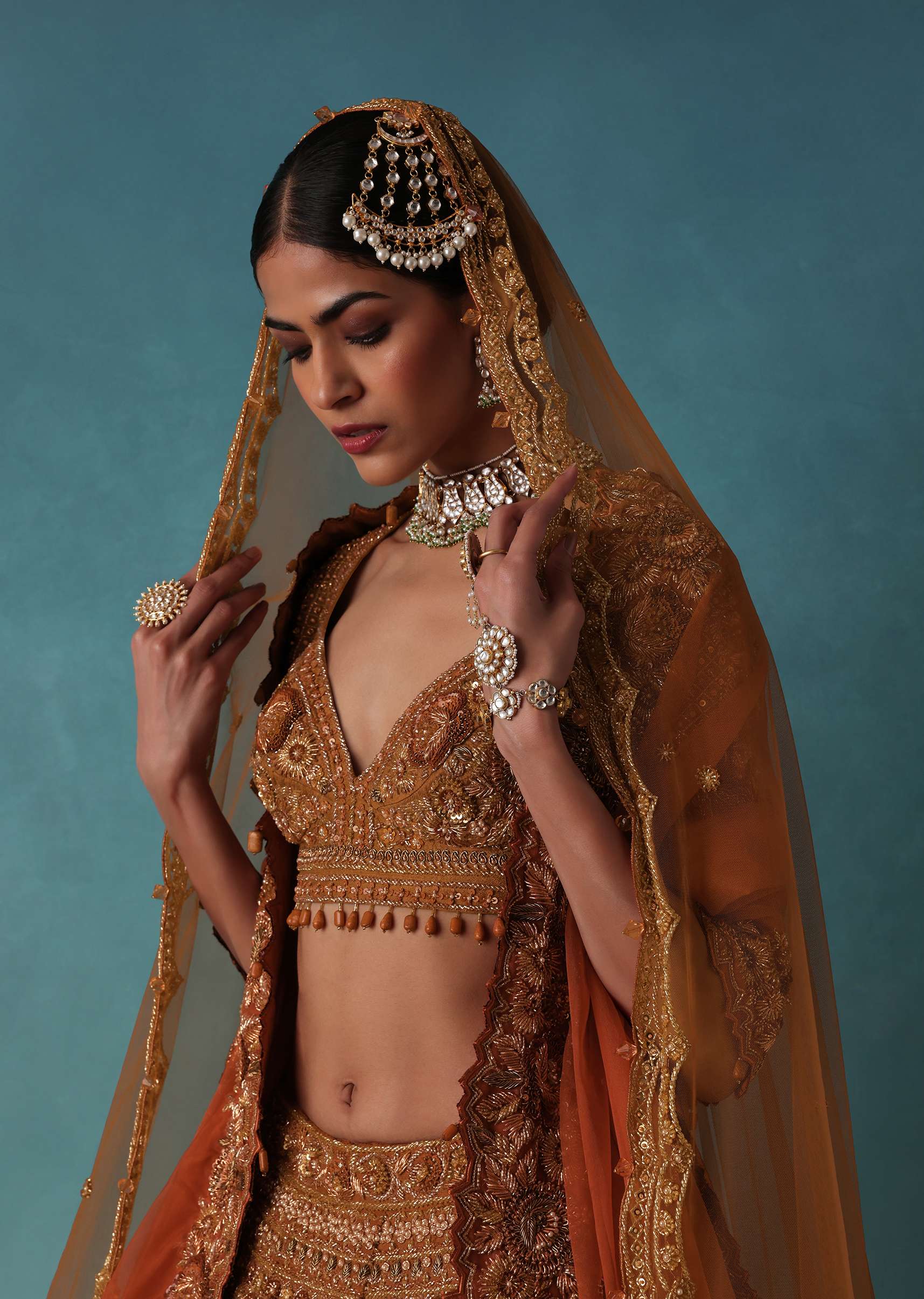 Brown Raw Silk Bridal Lehenga Set With Hand Embroidery