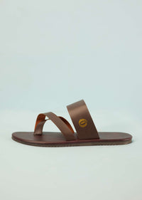 Dark Brown Strappy Slides For Men In Leather With Buttons