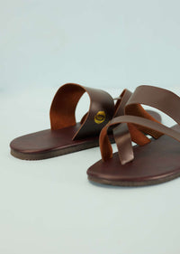 Dark Brown Strappy Slides For Men In Leather With Buttons