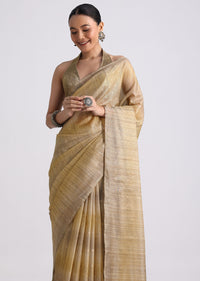 Brown Tissue Handloom Saree With Woven Detail