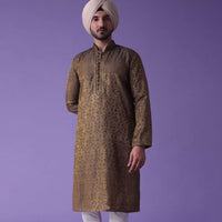 Brown Two Tone Kurta Set In Foil Jacquard