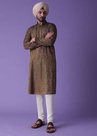 Brown Two Tone Kurta Set In Foil Jacquard