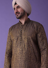 Brown Two Tone Kurta Set In Foil Jacquard