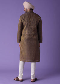 Brown Two Tone Kurta Set In Foil Jacquard