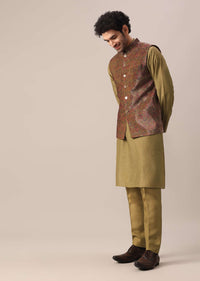 Brown Velvet Jacket And Kurta Set