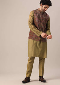 Brown Velvet Jacket And Kurta Set