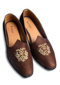 Brown Velvet Jutti With Hand Work For Men