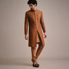 Brown Zari Embroidered Sherwani Suit With Mandarin Collar