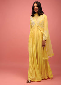 Daffodil Yellow Embroidered Anarkali Suit In Chiffon