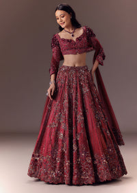 Burgandy Wine Organza Lehenga Set