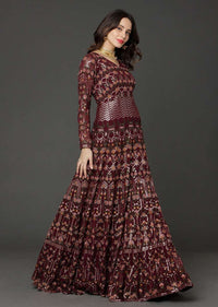 Burgundy Anarkali Suit In Georgette With Thread Embroidered Floral Kalis Online - Kalki Fashion