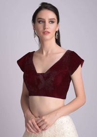 Burgundy Blouse In Velvet With Trapeze Neckline