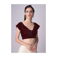 Burgundy Blouse In Velvet With Trapeze Neckline