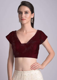 Burgundy Blouse In Velvet With Trapeze Neckline