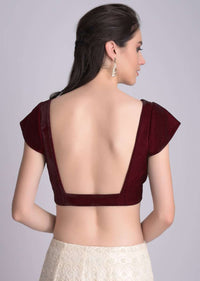 Burgundy Blouse In Velvet With Trapeze Neckline