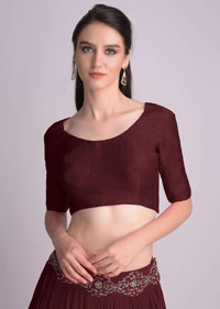 Burgundy Blouse With Half Sleeves And Round Neckline