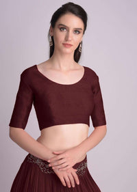 Burgundy Blouse With Half Sleeves And Round Neckline