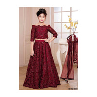 Burgundy Skirt And Off Shoulder Crop Top In Net With Thread And Sequins Work In Jaal Pattern Online - Kalki Fashion
