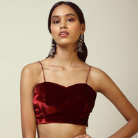 Burgundy Blouse Fabricated In Velvet With Spaghetti Straps And Sweetheart Neckline