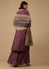 Burgundy Purple Silk Kurti And Chiffon Sharara Set With Brocade