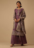 Burgundy Purple Silk Kurti And Chiffon Sharara Set With Brocade
