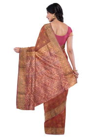Burnt orange banarasi silk saree with magenta silk blouse piece only on Kalki