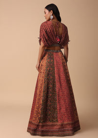 Burnt Orange Printed Lehenga With Embroidered Choli And Dupatta