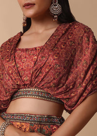 Burnt Orange Printed Lehenga With Embroidered Choli And Dupatta