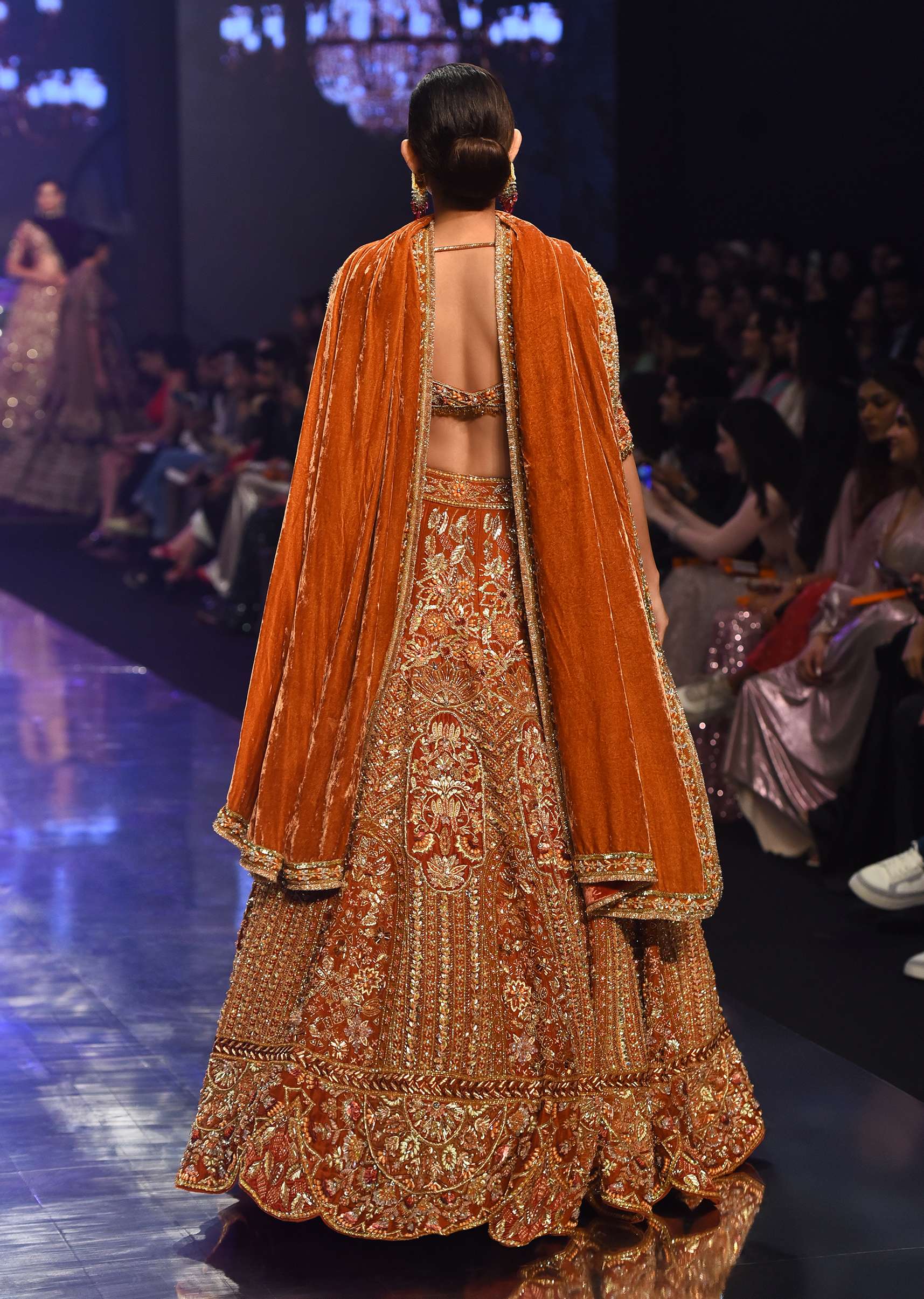 Burnt Orange Titian Bridal Lehenga In Raw Silk - NOOR 2022