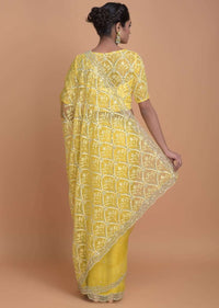 Butter Yellow Saree In Organza With Mirror Work Online - Kalki Fashion