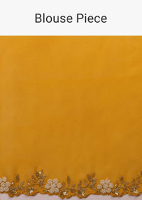 Butterscotch Yellow Saree In Organza With Hand Embroidered Moti And Cut Dana Work On The Border And Butti Design