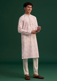 Beige Cotton Paisley Printed Kurta Set