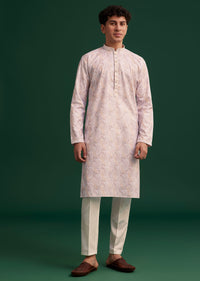 Beige Cotton Paisley Printed Kurta Set