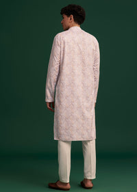 Beige Cotton Paisley Printed Kurta Set