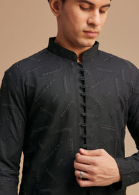 Black Cotton Textured Kurta Set