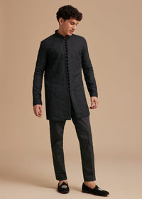 Black Cotton Textured Kurta Set