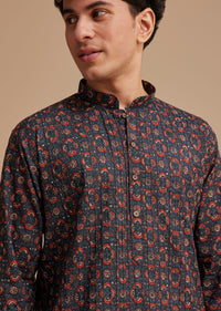 Blue Cotton Geometric Printed Kurta Set