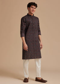 Blue Cotton Geometric Printed Kurta Set