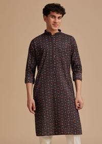 Blue Cotton Geometric Printed Kurta Set