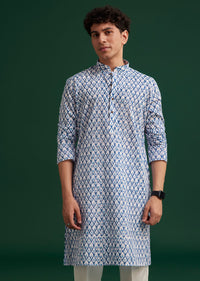 Blue Cotton Ikat Printed Kurta Set