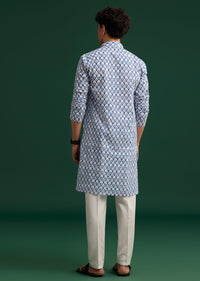 Blue Cotton Ikat Printed Kurta Set