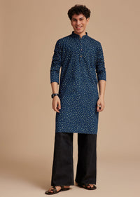 Blue Cotton Micro Printed Kurta Set