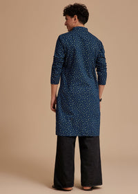 Blue Cotton Micro Printed Kurta Set