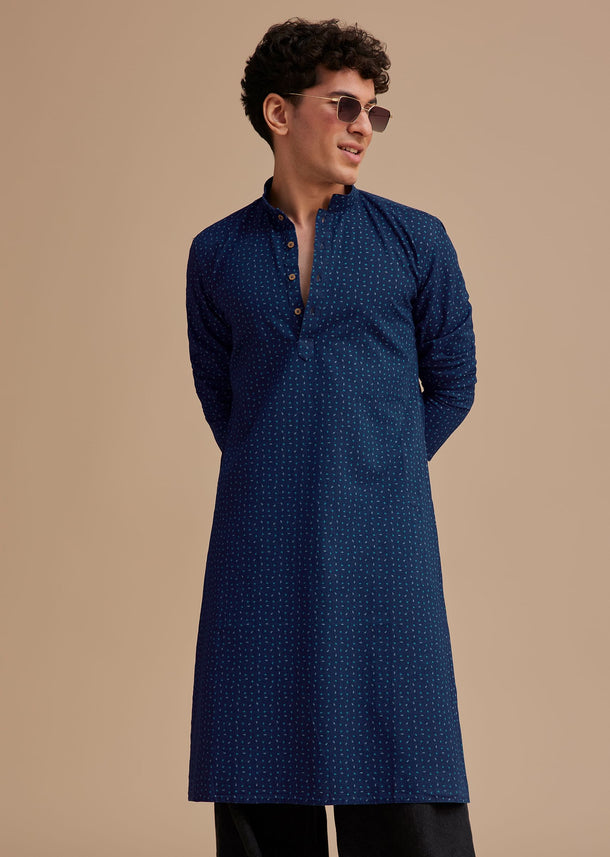 Blue Cotton Printed Kurta Set