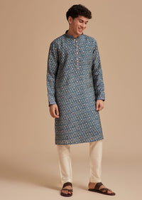 Blue Muslin Mughal Printed Kurta Set