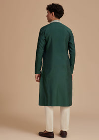 Bottle Green Silk Embroidered Kurta