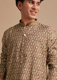 Brown Muslin Mughal Printed Kurta Set