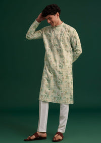 Green Cotton Floral Printed Kurta Set